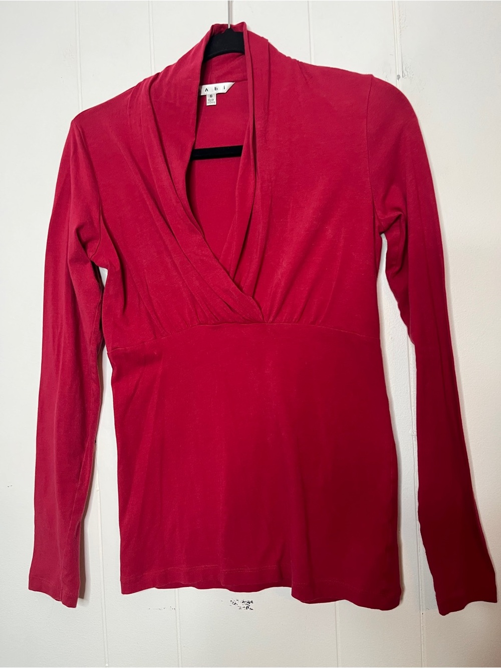 Cabi Red Surplice V-Neck Long Sleeve Top Babydoll Size S